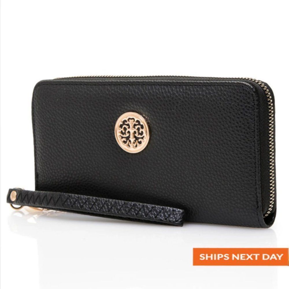 Metal Detail Metalic Leather Long Wallet